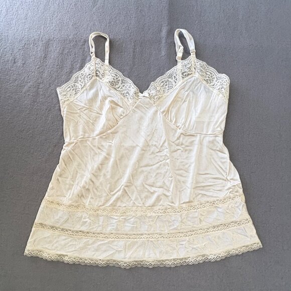 Adonna Womens Camisole Slip Lingerie Size 36 Beige Lace Accents Nylon - Picture 7 of 7